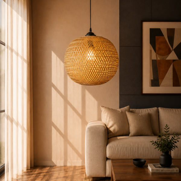 Natural Bamboo Globe Pendant Light 50cm