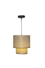 Dual Layer Cane and Natural Linen Chandelier 55cm - Image 3