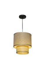 Dual Layer Cane and Natural Linen Chandelier 55cm - Image 5