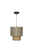 Dual Layer Cane and Natural Linen Chandelier 55cm - Image 2