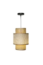 Triple Layer Cane and Linen Chandelier 35cm - Image 3