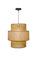 Triple Layer Cane and Linen Chandelier 45cm - Image 2