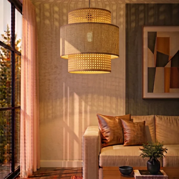 Triple Layer Cane and Linen Chandelier 23cm