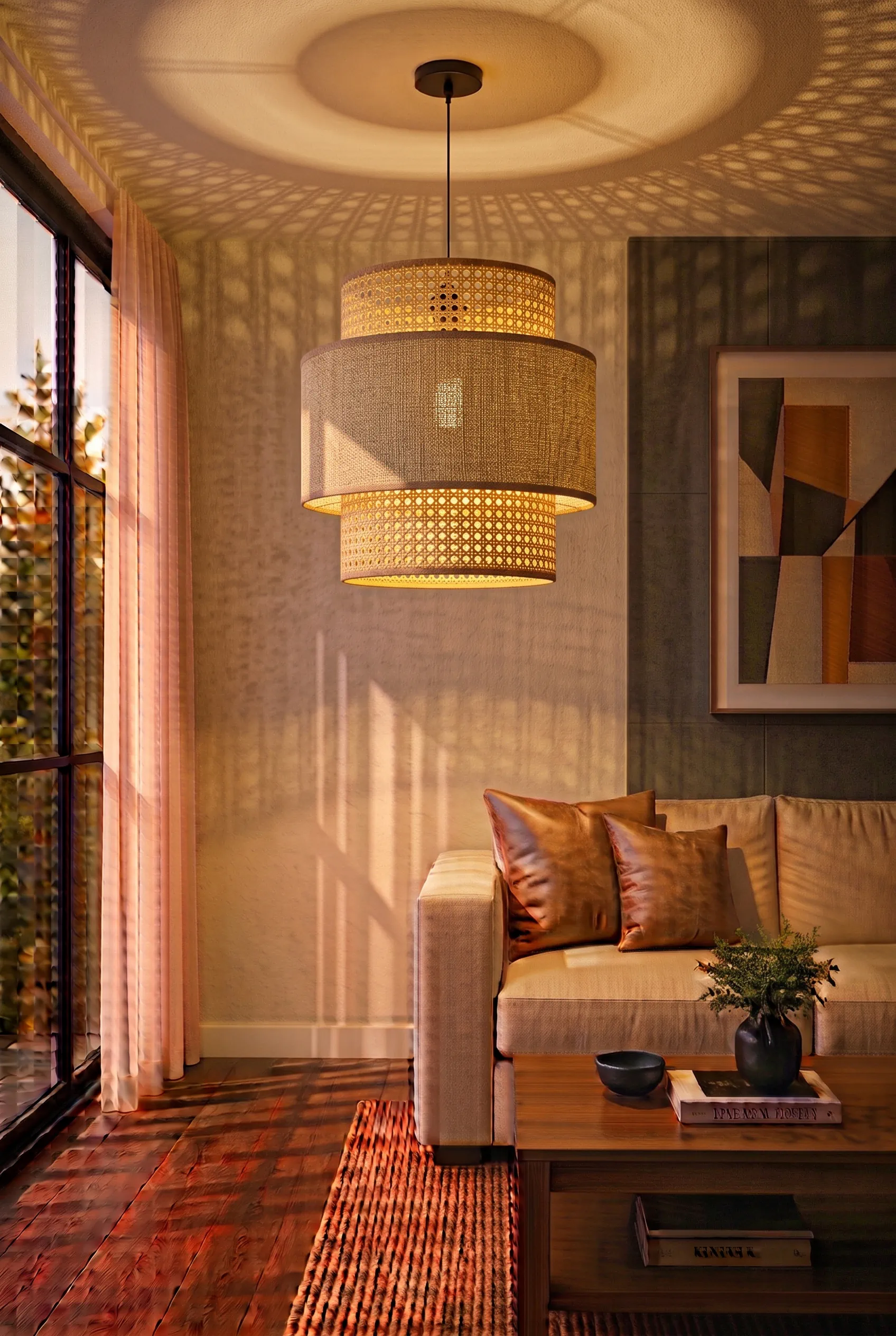 Gemini_Generated_Image_4jicbe4jicbe4jic_result002 Triple Layer Cane and Linen Chandelier 23cm - Image 1