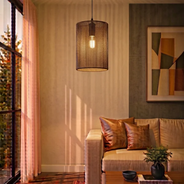 Coffee Braided Rope Cylinder Pendant Light 15x25cm