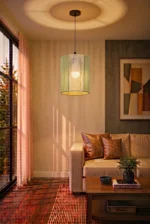 Handwoven Two Tone Rope Cylinder Pendant Light 15x25cm