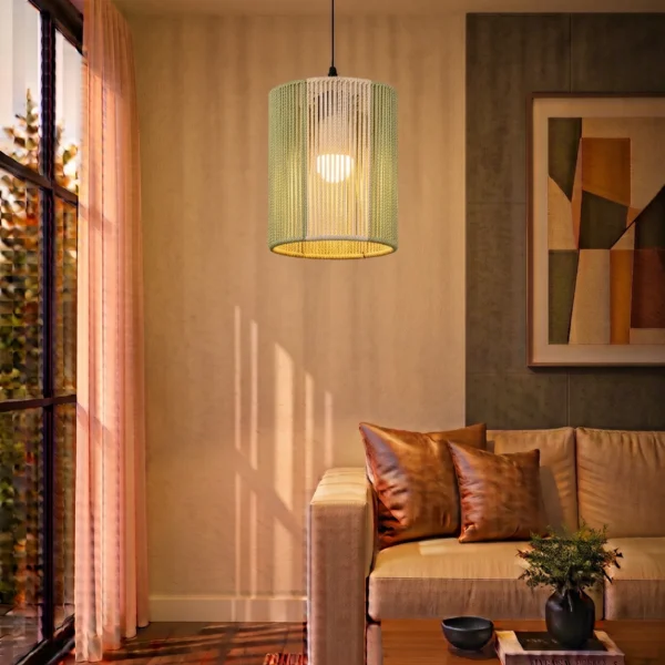 Handwoven Two Tone Rope Cylinder Pendant Light 15x25cm
