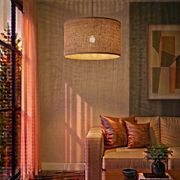 Organic Textured Fabric Drum Pendant 40cm