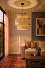 Triple Layer Cane and Linen Chandelier 45cm