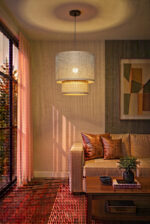 Dual Layer Cane and Natural Linen Chandelier 55cm