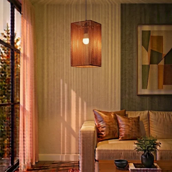 Bronze Braided Rope Square Pendant Light 15x15x25cm