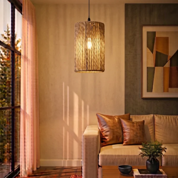 Handwoven Jute Rope Cylinder Pendant Light