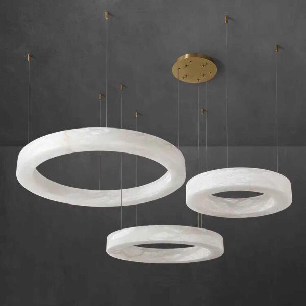 Modern Alabaster LED Ring Trio Chandelier 50-60-80cm