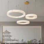 Modern Alabaster LED Ring Trio Chandelier 50-60-80cm - Image 4