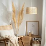 Handwoven Natural Cane Drum Pendant 45x22cm - Image 3