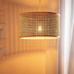 Handwoven Natural Cane Drum Pendant 45x22cm - Image 2